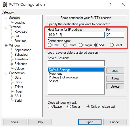 PuTTY-interface